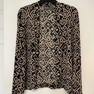 Chico's Black and Cream Geometric Open Cardigan